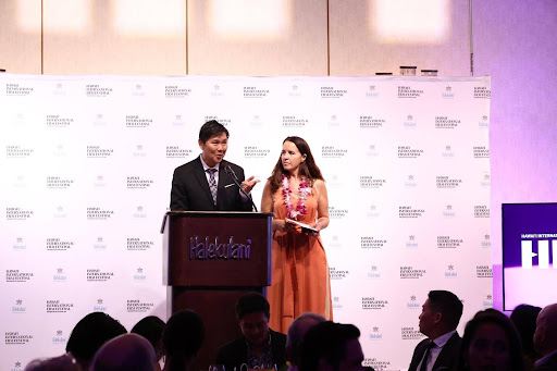 George Chun Han Wang and Gemma Cubero del Barrio announce the NETPAC Award winner at the HIFF 43 Awards Gala on October 22, 2023